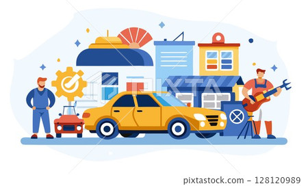 A specialized auto repair shop concept focusing on a specific type of vehicle, such as classic cars, electric vehicles, or luxury vehicles, offering specialized expertise, unique services, and a dedi 128120989