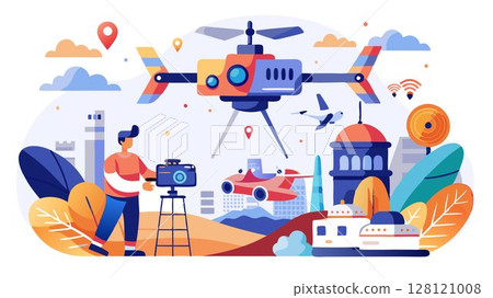 A creative drone photography business concept emphasizing artistic vision, unique perspectives, and innovative filming techniques, capturing stunning and memorable aerial imagery for a diverse range 128121008