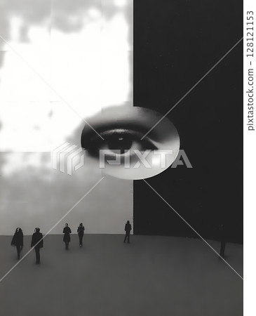 一隻眼睛黑色白色對比背景 128121153