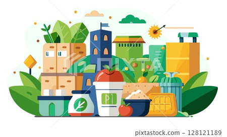 A specialized sustainable packaging business concept focusing on a specific type of packaging, such as compostable food packaging, reusable shipping containers, or biodegradable mailers, offering tai 128121189