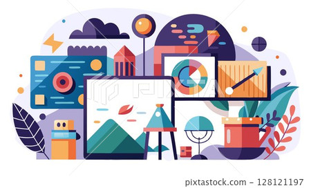 A specialized art gallery concept focusing on a particular art form or style, such as abstract expressionism, surrealism, or photography, offering a curated collection of works within a niche market, 128121197