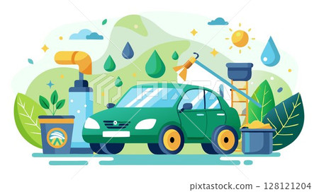 A sustainable car wash and detailing service concept prioritizing eco-friendly products, water conservation techniques, and waste reduction strategies, appealing to environmentally conscious clients A sustainable car wash and detailing service concept prioritizing eco-friendly products, water conservation techniques, and waste reduction strategies, appealing to environmentally conscious clients 128121204