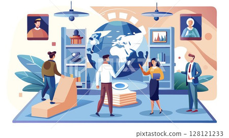 A multilingual virtual museum concept offering virtual exhibits and educational resources in multiple languages, creating an accessible and inclusive experience for a global audience, expanding reach 128121233