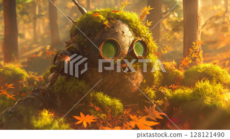Broken robot on autumn evening, anime style 128121490