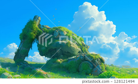 Summer sky and broken robot, anime style 128121494