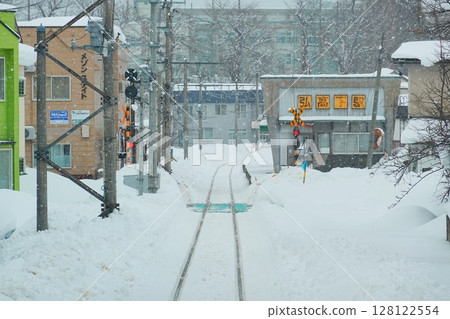 From the view of Hirotakashita Station on the Konan Railway in Hirosaki City, Aomori Prefecture 128122554