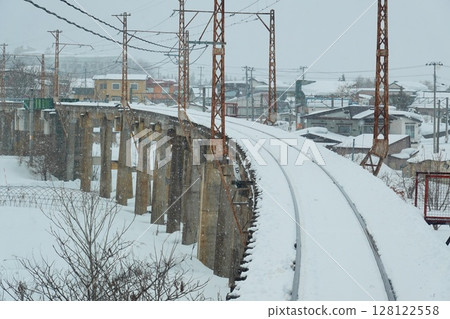 From the view of Ishikawa viaduct on the Konan Railway in Hirosaki City, Aomori Prefecture 128122558