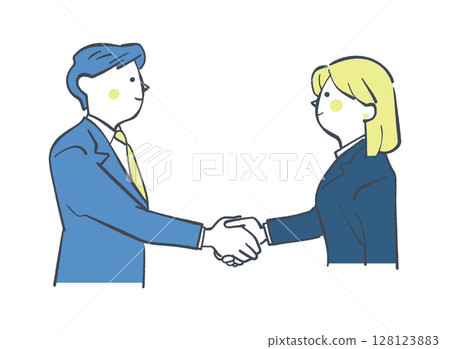 Male and female businessmen shaking hands stock illustration Male and female businessmen shaking hands stock illustration 128123883