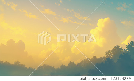 傍晚的森林與雲彩，動漫風格 128124279