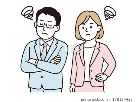 Angry businessman and businesswoman with arms crossed 128124422