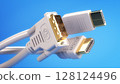 Various types of digital video cables plugs and display connectors. HDMI, Display port and DVI cables. 3d illustration 128124496