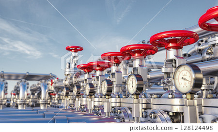 Oil and gas industrial pipelines of refinery plant or petrochemical industry. 3d illustration 128124498