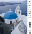 Famous blue dome church in Fira, Santorini 128124598