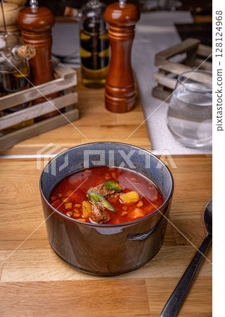 Delicious hungarian goulash soup 128124968