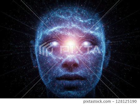 Human Mind Merging with Cosmic Galaxy Quantum Particles Digital Art 128125190