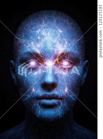 Human Mind Merging with Cosmic Galaxy Quantum Particles Digital Art 128125191