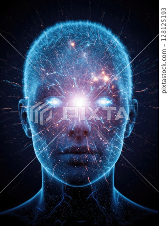 Human Mind Merging with Cosmic Galaxy Quantum Particles Digital Art 128125193