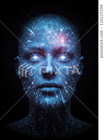 Human Mind Merging with Cosmic Galaxy Quantum Particles Digital Art Human Mind Merging with Cosmic Galaxy Quantum Particles Digital Art 128125194