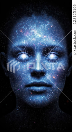 Human Mind Merging with Cosmic Galaxy Quantum Particles Digital Art Human Mind Merging with Cosmic Galaxy Quantum Particles Digital Art 128125196