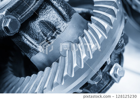 Close up scene the transmission gear parts in the light blue scene. 128125230