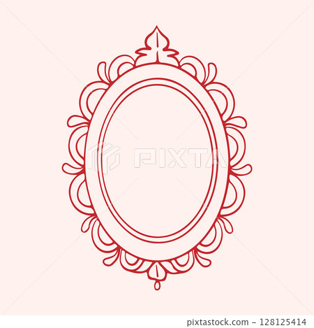 Vintage oval frame in red color. Hand drawn illustration in sketch style. Outline vector. Charming Ink Doodle for Valentine or Wedding Illustration. Vector illustration Vintage oval frame in red color. Hand drawn illustration in sketch style. Outline vector. Charming Ink Doodle for Valentine or Wedding Illustration. Vector illustration 128125414