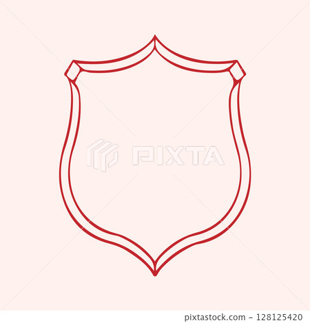 Coat of arms. Vector outline illustration in red color. Family crest. Wedding template. Flat design in retro style. Vintage heraldic emblem element. Coat of arms. Vector outline illustration in red color. Family crest. Wedding template. Flat design in retro style. Vintage heraldic emblem element. 128125420