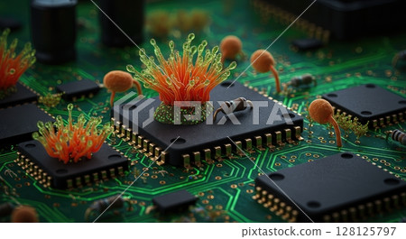 Electronic Components Evolved Biological Ecosystem Digital Nature Fusion 128125797