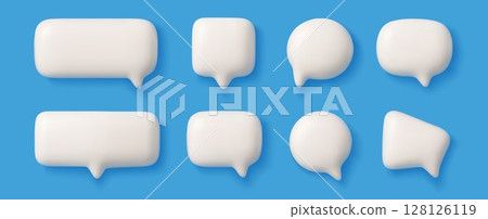 3d speech bubble. Chat talk boxes, dialog conversation shapes, cartoon white thinking bubbles, oval and rectangular thought clouds. Social media chat message. 3D soft render vector set 3d speech bubble. Chat talk boxes, dialog conversation shapes, cartoon white thinking bubbles, oval and rectangular thought clouds. Social media chat message. 3D soft render vector set 128126119