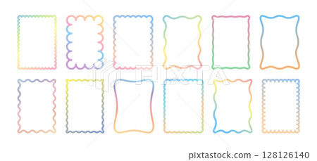 Wavy gradient frame. Line squiggle borders. Shapes rounded rectangles, abstract clouds, wavy outlines with gradient effects. Curves border vector set 128126140