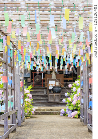 Toko-in Temple with hydrangeas in full bloom - Wind chime festival 128126401