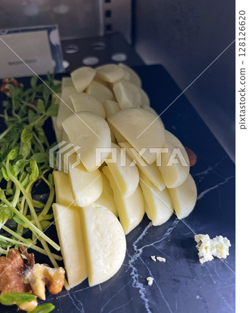 Close up photo of refrigerated Bobby Bell cheese in a restaurant Close up photo of refrigerated Bobby Bell cheese in a restaurant 128126620