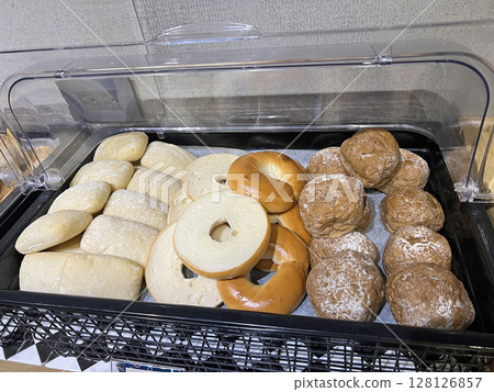 Photographing three different types of breakfast bread in a cafeteria Photographing three different types of breakfast bread in a cafeteria 128126857