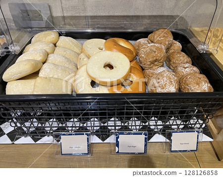 Photographing three different types of breakfast bread in a cafeteria Photographing three different types of breakfast bread in a cafeteria 128126858