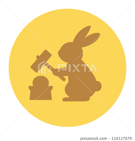 Silhouette illustration of a rabbit pounding rice cakes under the full moon 128127079