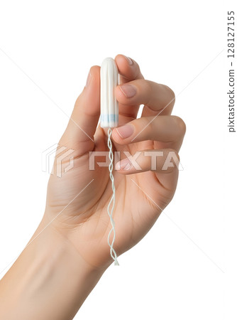 Hand holding tampon representing feminine hygiene and menstruation, isolated on transparent background, period care concept, women's health, sanitary product Hand holding tampon representing feminine hygiene and menstruation, isolated on transparent background, period care concept, women's health, sanitary product 128127155