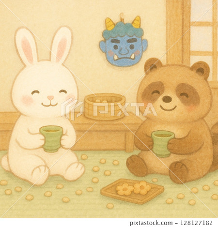 兔子和浣熊丟豆子後放鬆的插圖 128127182