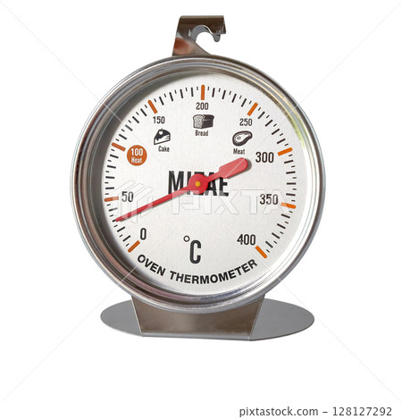 Oven thermometer with analog dial, measure of high temperatures. Oven thermometer with analog dial, measure of high temperatures. 128127292