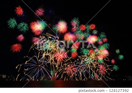 Lake Biwa Fireworks Festival (Otsu City, Shiga Prefecture) lights up the summer night sky Lake Biwa Fireworks Festival (Otsu City, Shiga Prefecture) lights up the summer night sky 128127392