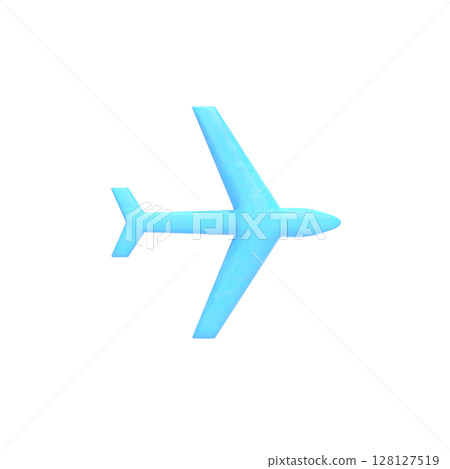 3D插圖 帶有粘土紋理的淺藍色飛機的簡單圖標 128127519