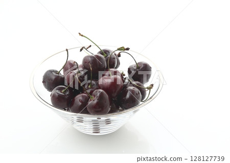 American cherries in a glass container 128127739
