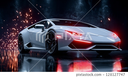 帶紅燈的未來派白色超級跑車 128127747