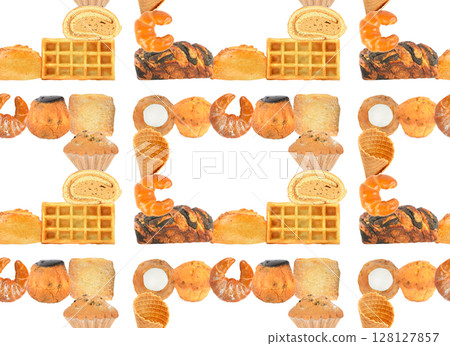 Seamless pattern sweet tasty pastries isolated on white 128127857