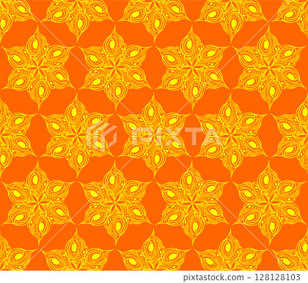 seamless symmetrical pattern of abstract yellow graphic elements on a red background, texture, design seamless symmetrical pattern of abstract yellow graphic elements on a red background, texture, design 128128103