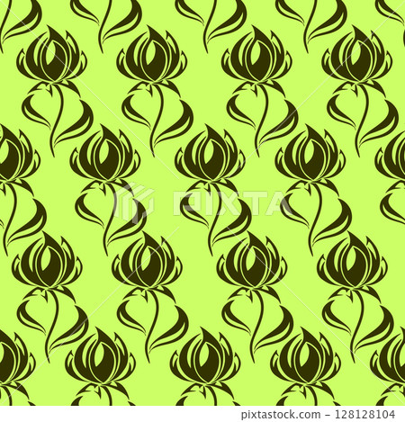 seamless contour pattern of large olive flowers on a green background, texture, design 128128104