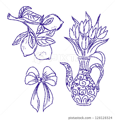 Whimsical hand drawn sketch set inspired by Mediterranean lifestyle. Includes food, drinks, flowers, summer decor and travel elements. Perfect for branding, packaging, prints, and stickers. Whimsical hand drawn sketch set inspired by Mediterranean lifestyle. Includes food, drinks, flowers, summer decor and travel elements. Perfect for branding, packaging, prints, and stickers. 128128324