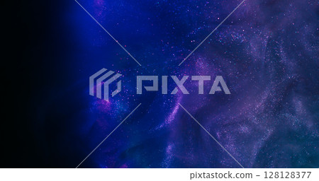 Purple ink. Shimmer background. Defocused yellow blue neon color swirling smoke fume liquid floating on dark black creative abstraction. Purple ink. Shimmer background. Defocused yellow blue neon color swirling smoke fume liquid floating on dark black creative abstraction. 128128377