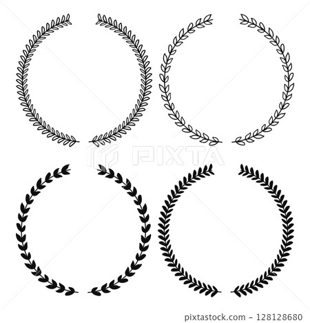 Laurel Wreath Circle Border Line Art and Silhouette Collection. 128128680