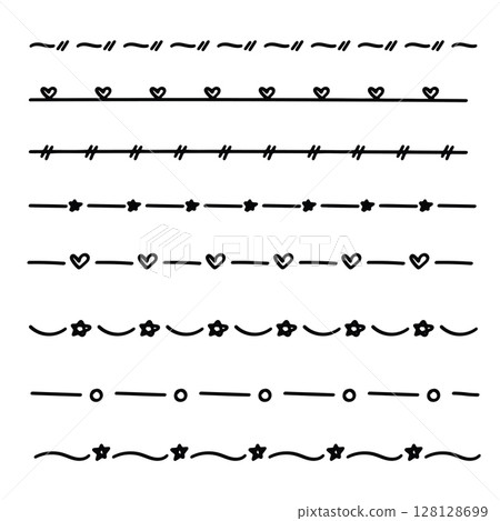 Text divider doodle collection with hearts, stars, and circle patterns. Vector illustration Text divider doodle collection with hearts, stars, and circle patterns. Vector illustration 128128699