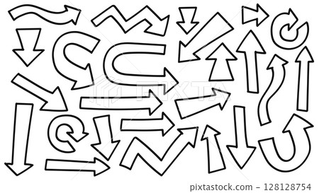 Line arrows doodle hand drawn collection. Arrow icons set. Vector illustration 128128754
