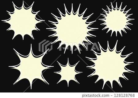 Cartoon starburst speech bubbles collection on black background. Vector illustration. 128128768